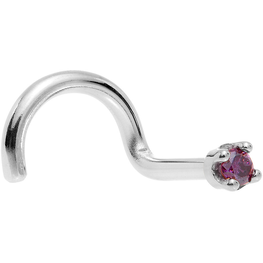 Solid 14KT White Gold February 1.5mm Genuine Purple Diamond Nose Ring L Shape