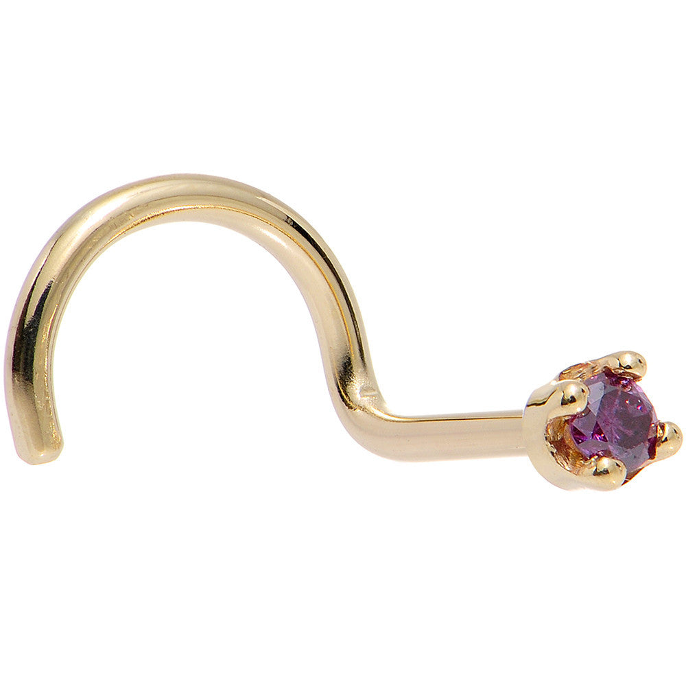 Solid 14KT Yellow Gold (February) 1.5mm Genuine Purple Diamond Nose Ring