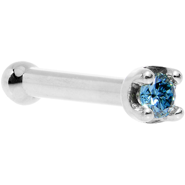 Solid 14KT White Gold (September) 1.5mm Genuine Blue Diamond Nose Ring