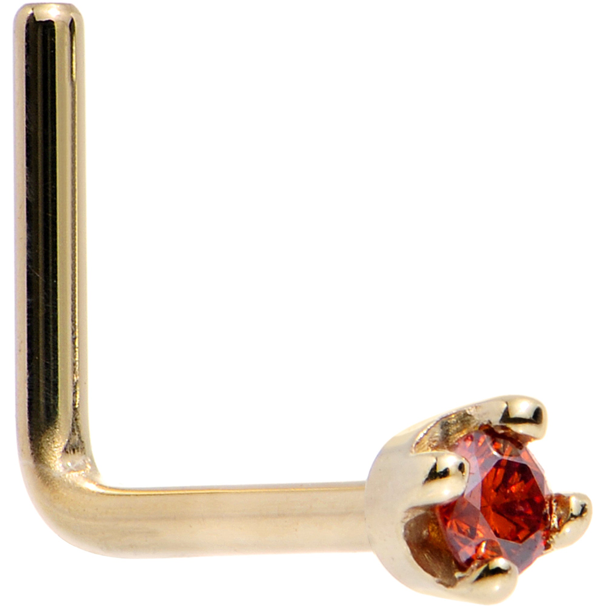 Solid 14KT Yellow Gold (January) 1.5mm Genuine Red Diamond Nose Ring
