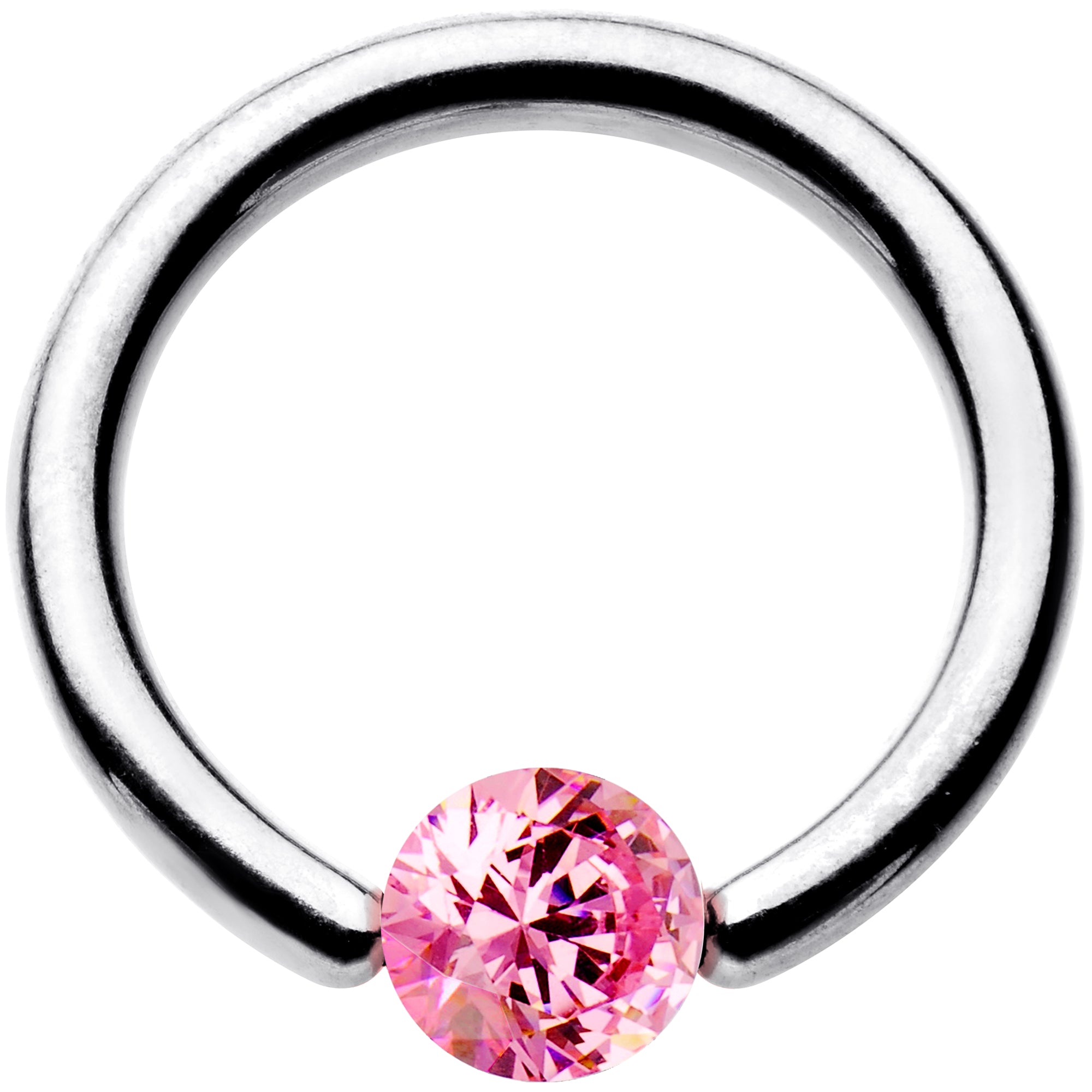 14 Gauge 3/8 Solid 14k White Gold 4mm Pink Cubic Zirconia Tension Captive Ring