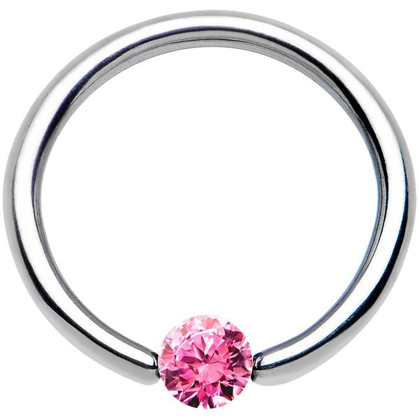 16 Gauge 3/8 Solid 14k White Gold 3mm Pink Cubic Zirconia Tension Captive Ring