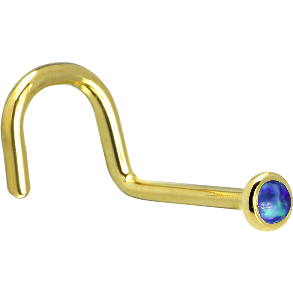 Dark Blue Synthetic Opal Nose Ring in Solid 14KT Yellow Gold Nose Bone Style