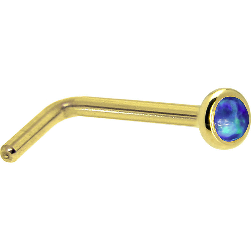 14KT Yellow Gold 2mm Synthetic Opal Nose Ring in Nose Screw L-Shape Fishtail Styles