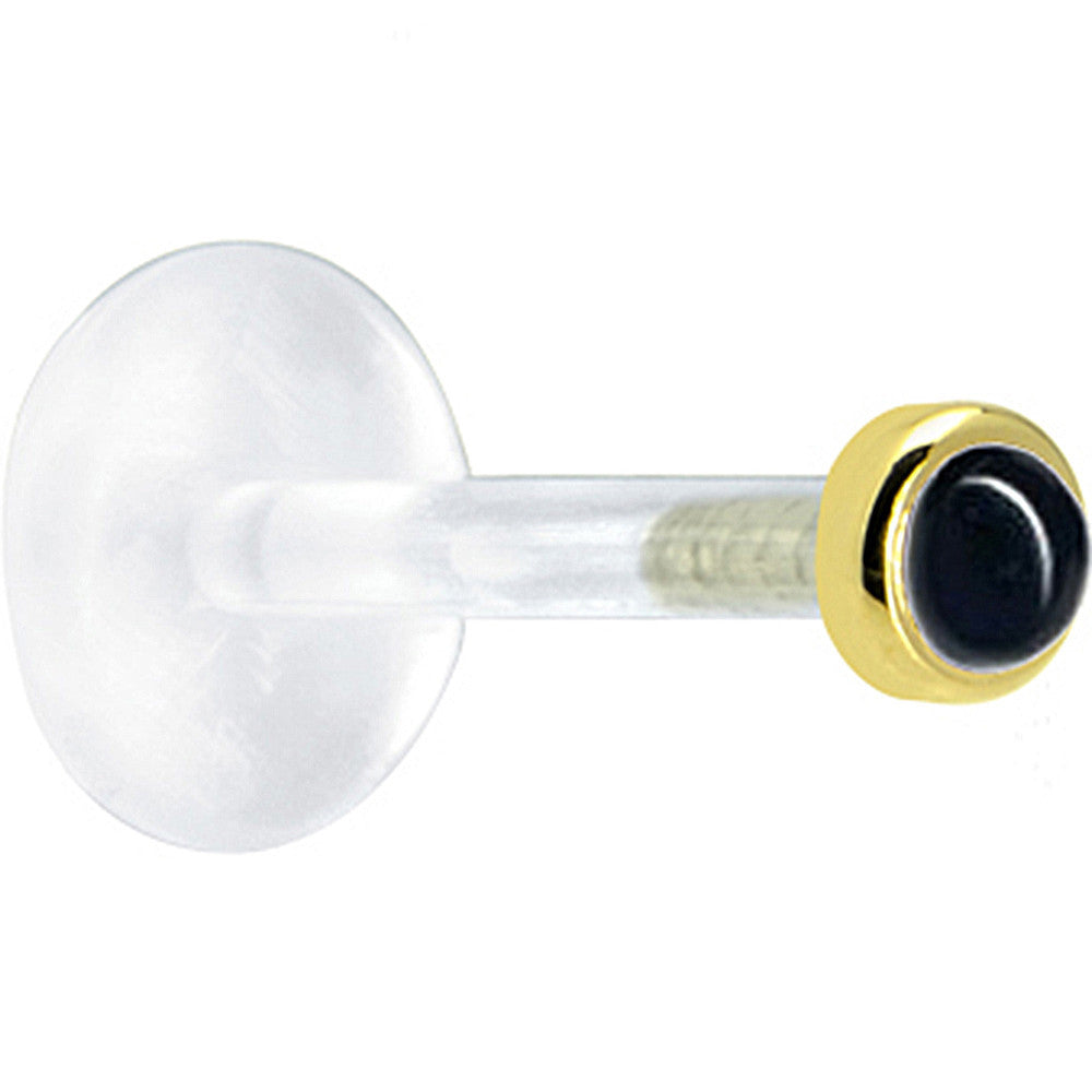 16 Gauge 1/4 Solid 14KT Yellow Gold 2mm Genuine Onyx Bioplast Tragus Earring Stud