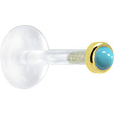 16 Gauge 1/4 Solid 14KT Yellow Gold 2mm Genuine Turquoise Bioplast Tragus Earring Stud