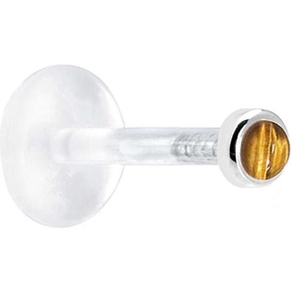 16 Gauge 1/4 Solid 14KT White Gold 2mm Genuine Tiger Eye Bioplast Tragus Earring Stud