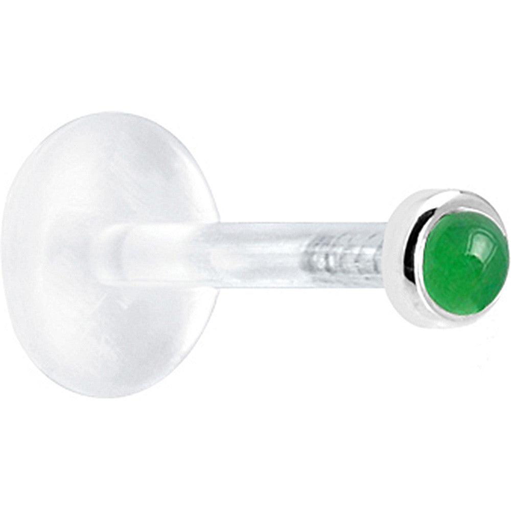 16 Gauge 1/4 Solid 14KT White Gold 2mm Genuine Jade Bioplast Tragus Earring Stud