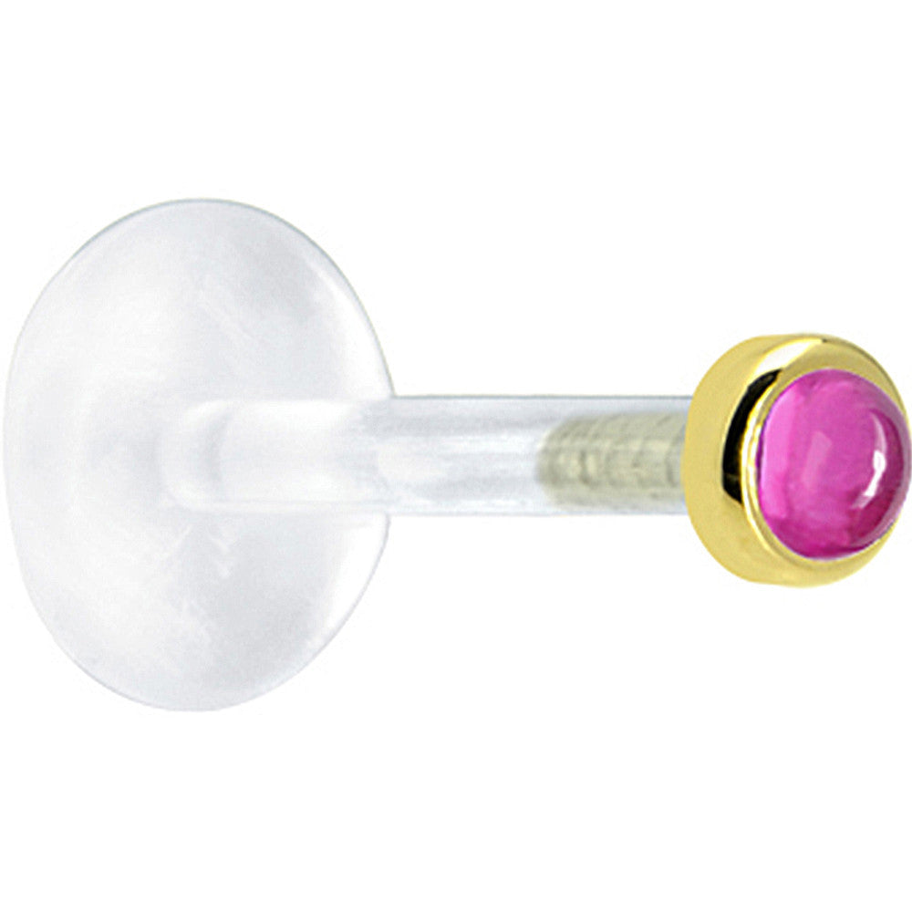 16 Gauge 1/4 Solid 14KT Yellow Gold 2mm Genuine Pink Tourmaline Bioplast Tragus Earring Stud