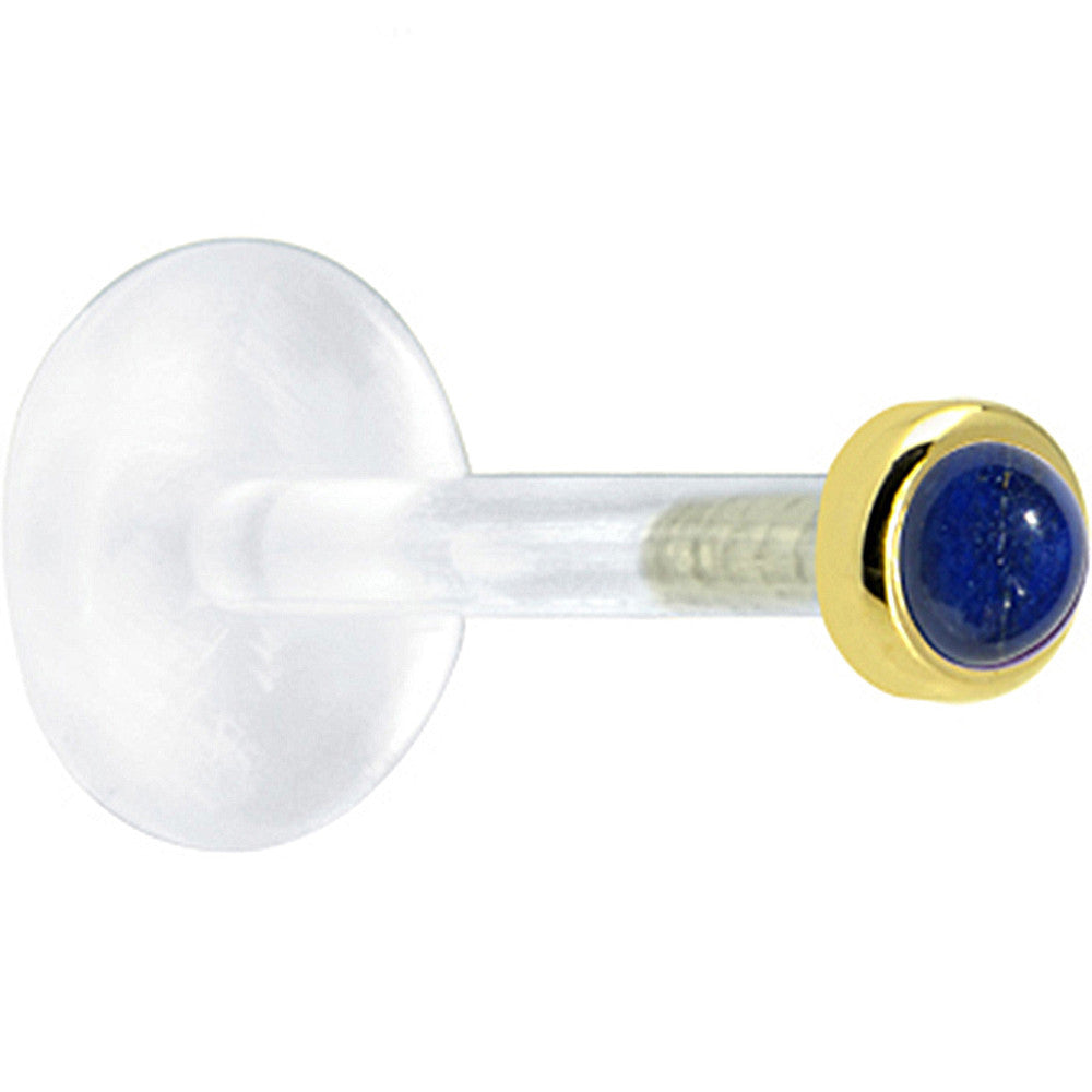 16 Gauge 1/4 Solid 14KT Yellow Gold 2mm Genuine Blue Lapis Lazuli Bioplast Tragus Earring Stud