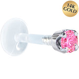 16 Gauge 1/4 Solid 14KT White Gold 3mm Pink Cubic Zirconia Bioplast Tragus Earring Stud