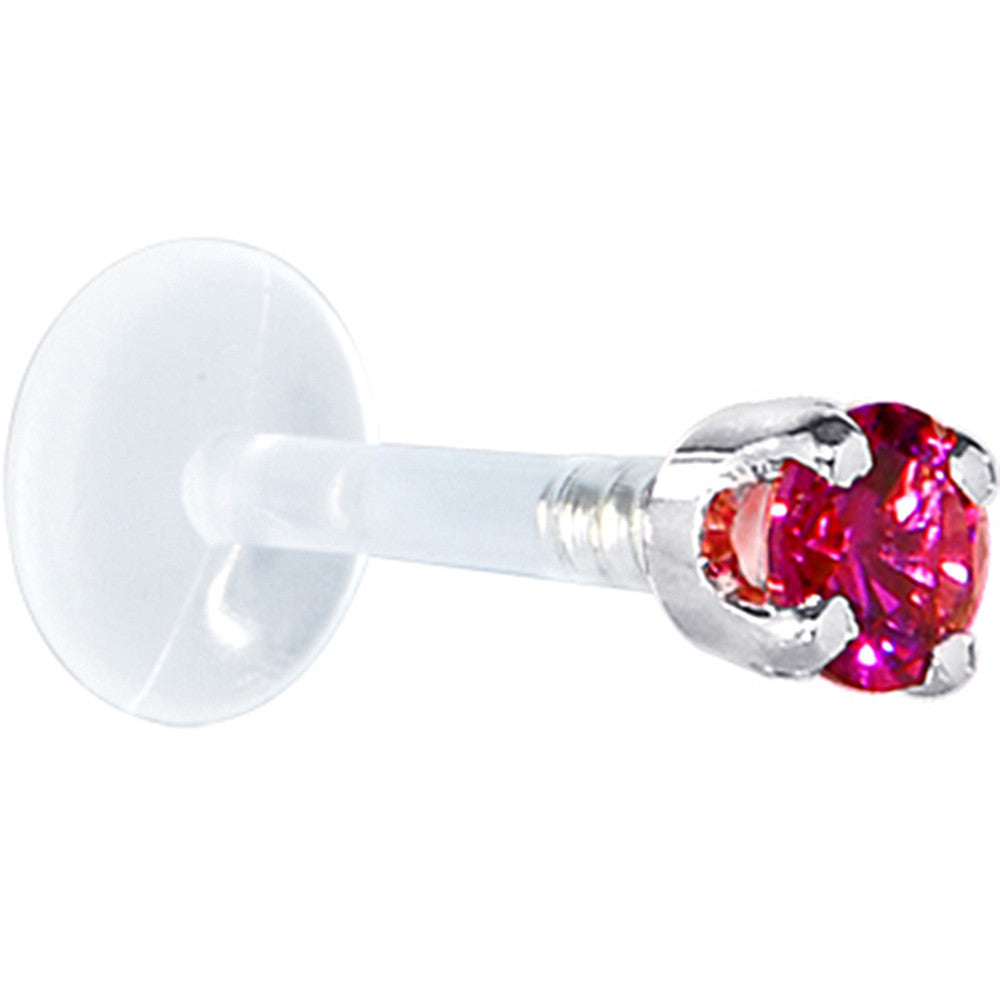 16 Gauge 1/4 Solid 14KT White Gold 3mm Red Cubic Zirconia Bioplast Tragus Earring Stud
