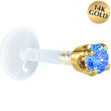 16 Gauge 1/4 Solid 14KT Yellow Gold 3mm Arctic Blue Cubic Zirconia Bioplast Tragus Earring Stud
