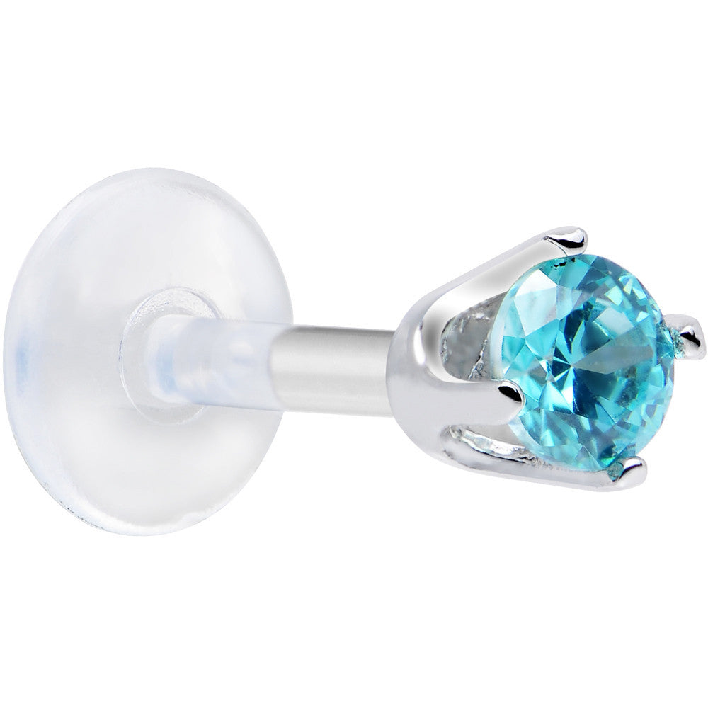 16G 1/4 Solid 14K White Gold 3mm Mint Green Cubic Zirconia Bioplast Tragus Earring Stud