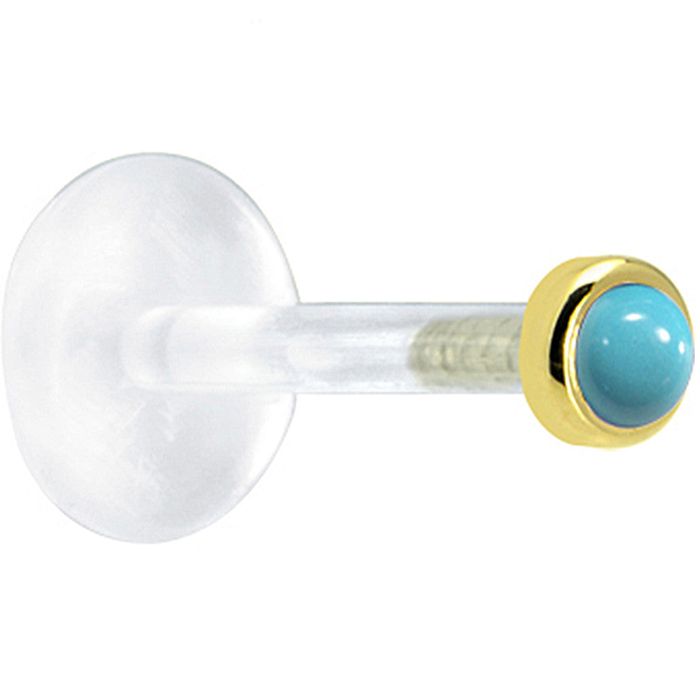 16G 1/4 Solid 14K Yellow Gold 2mm Genuine Turquoise Bioplast Cartilage Earring Stud