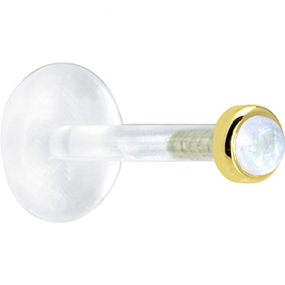 16G 1/4 Solid 14K Yellow Gold 2mm Genuine Rainbow Moonstone Bioplast Cartilage Earring Stud