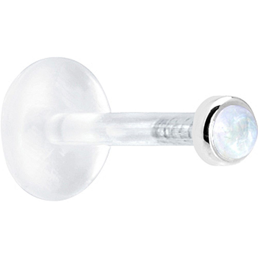 16G 1/4 Solid 14K White Gold 2mm Genuine Rainbow Moonstone Bioplast Cartilage Earring Stud