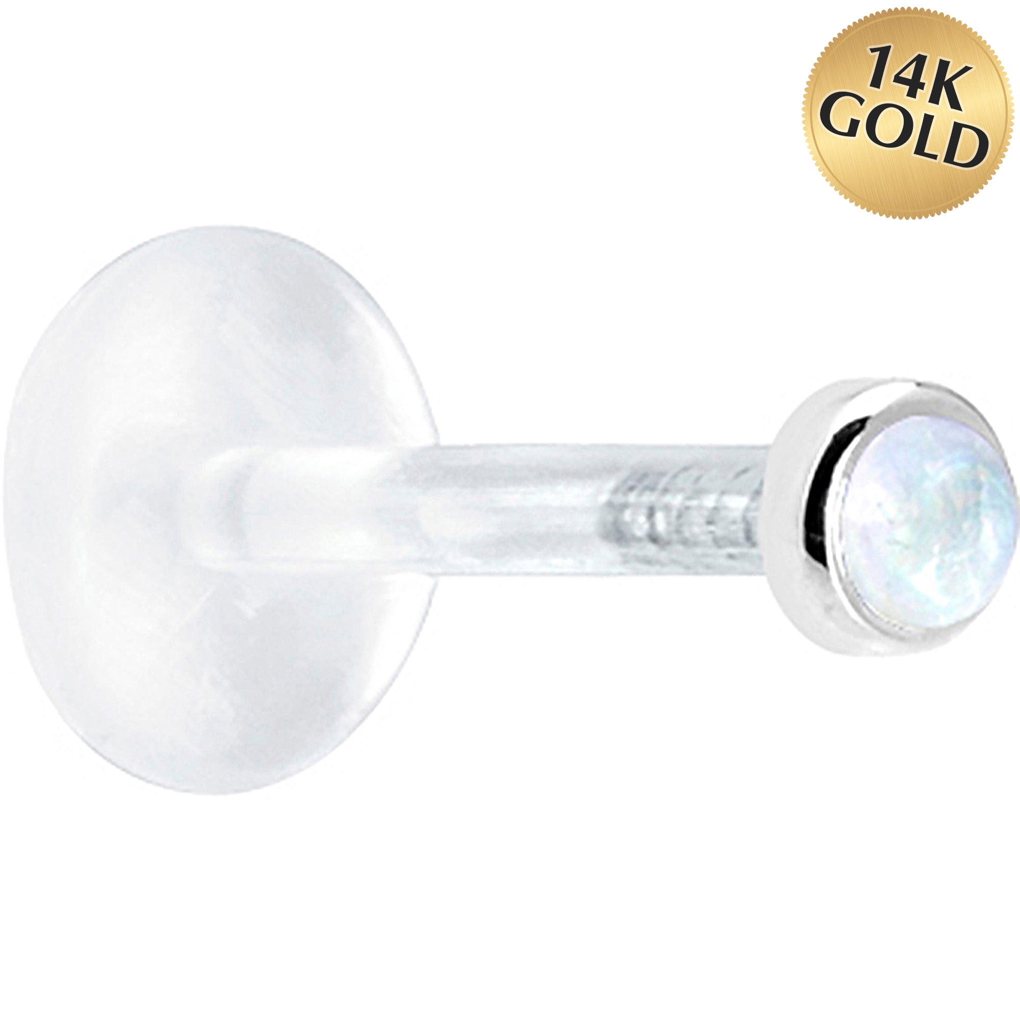 16G 1/4 Solid 14K White Gold 2mm Genuine Rainbow Moonstone Bioplast Cartilage Earring Stud