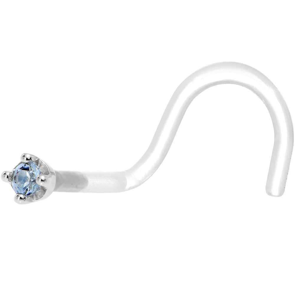 18G 1/4 White Gold 1.5mm Genuine Topaz Bioplast Nose Ring