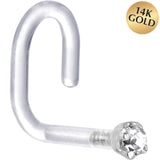 18 Gauge 1/4 White Gold 1.5mm Clear Cubic Zirconia Bioplast Nose Ring