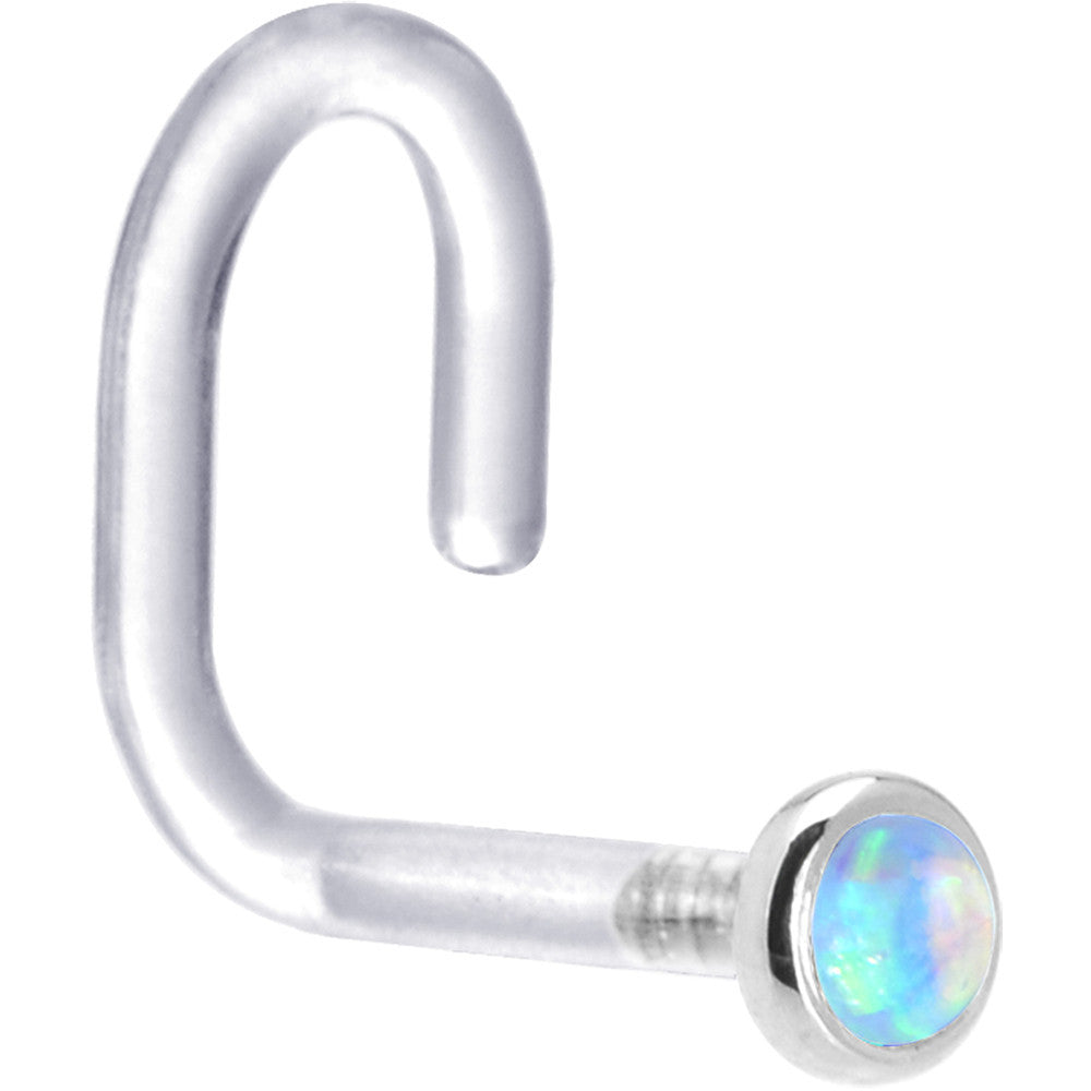 18 Gauge 1/4 White Gold 2mm Light Blue Synthetic Opal Bioplast Nose Ring