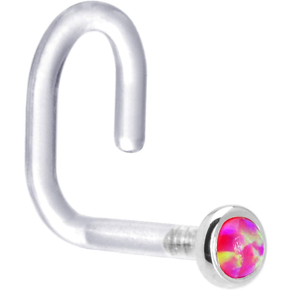 18 Gauge 1/4 White Gold 2mm Brilliant Pink Synthetic Opal Bioplast Nose Ring