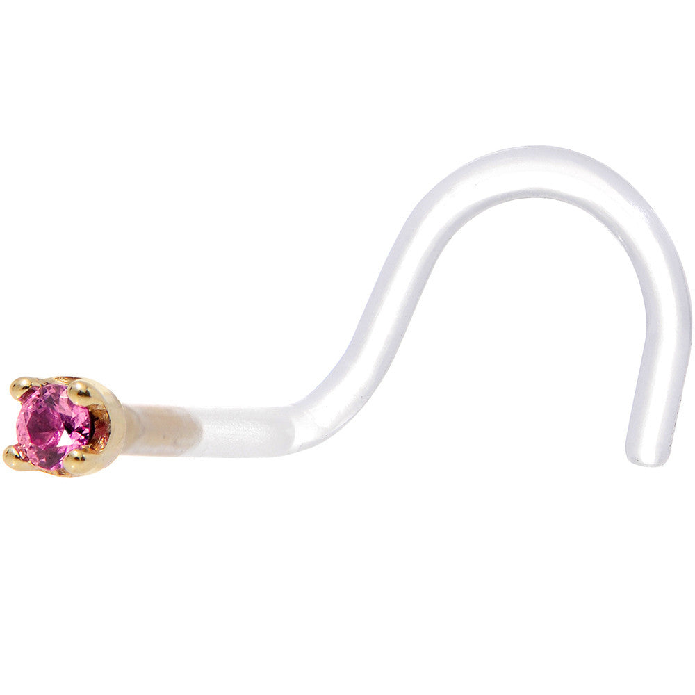 18 Gauge 1/4 Yellow Gold 1.5mm Genuine Pink Sapphire Bioplast Nose Ring