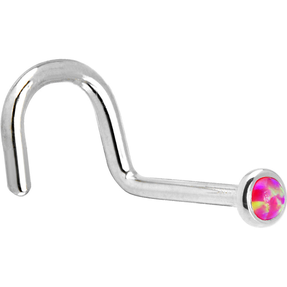 Solid 14KT White Gold 2mm Brilliant Pink Synthetic Opal Nose Ring 20 Gauge Nose Bone