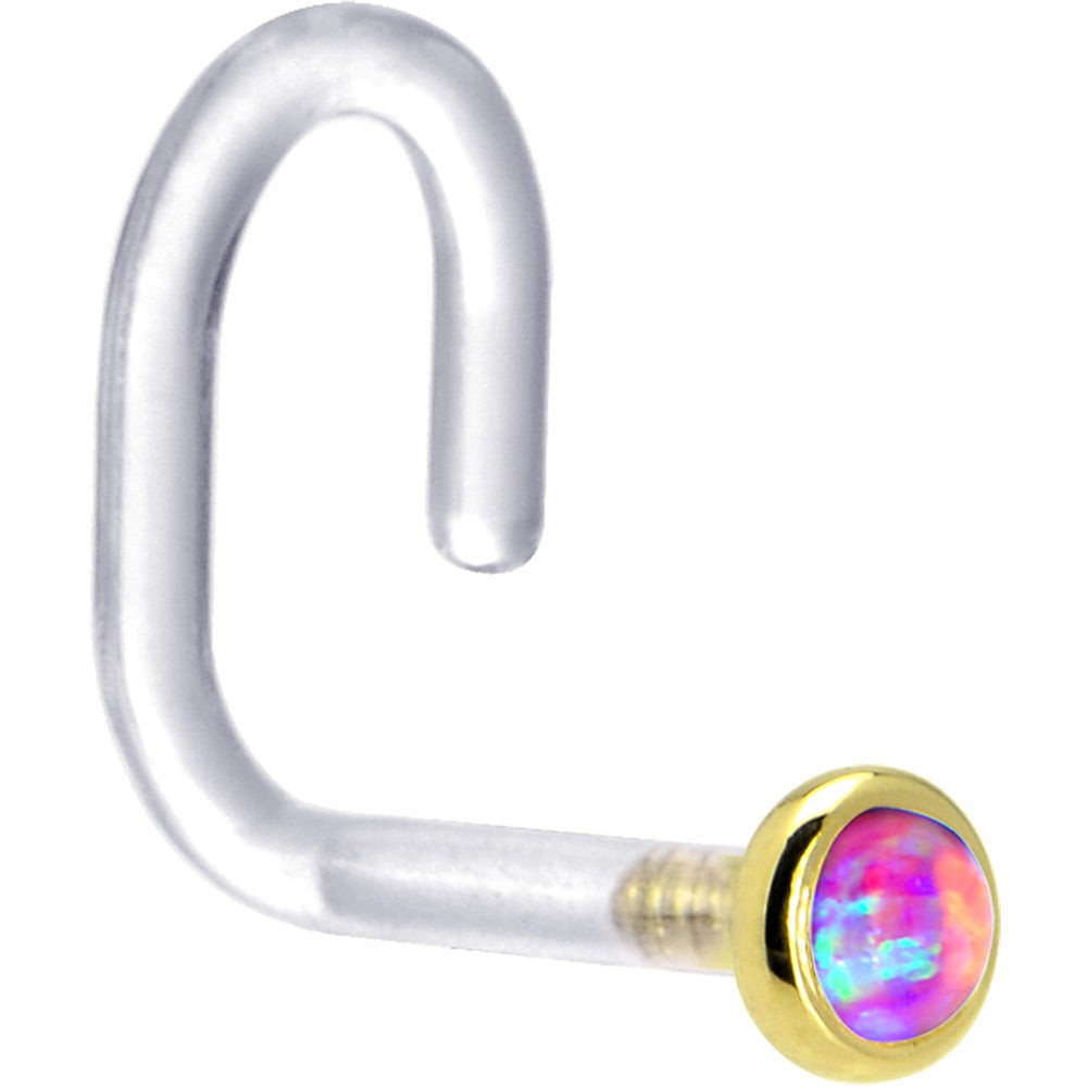 18 Gauge 1/4 Yellow Gold 2mm Purple Synthetic Opal Bioplast Nose Ring