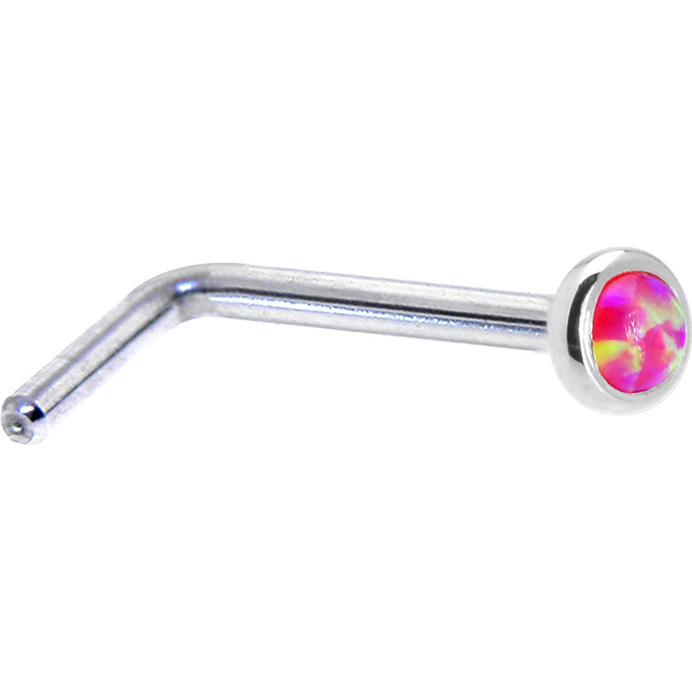 14KT White Gold 2mm Pink Synthetic Opal Nose Screw 18 Gauge