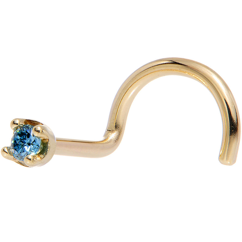 Solid 18K Yellow Gold 1.5mm Genuine Blue Diamond Nose Ring