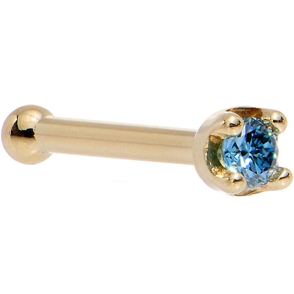 Solid 18K Yellow Gold 1.5mm Genuine Blue Diamond Nose Ring