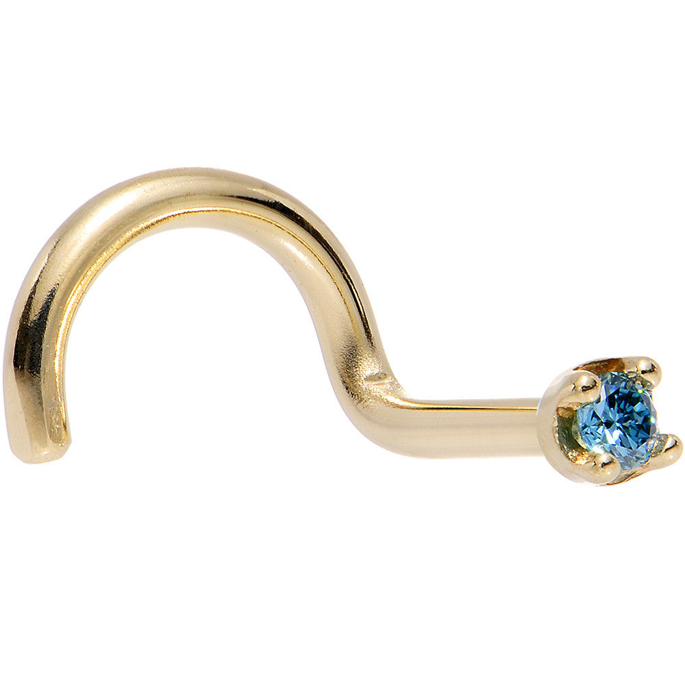 18KT Yellow Gold 1.5mm Blue Diamond L-Shape Nose Ring