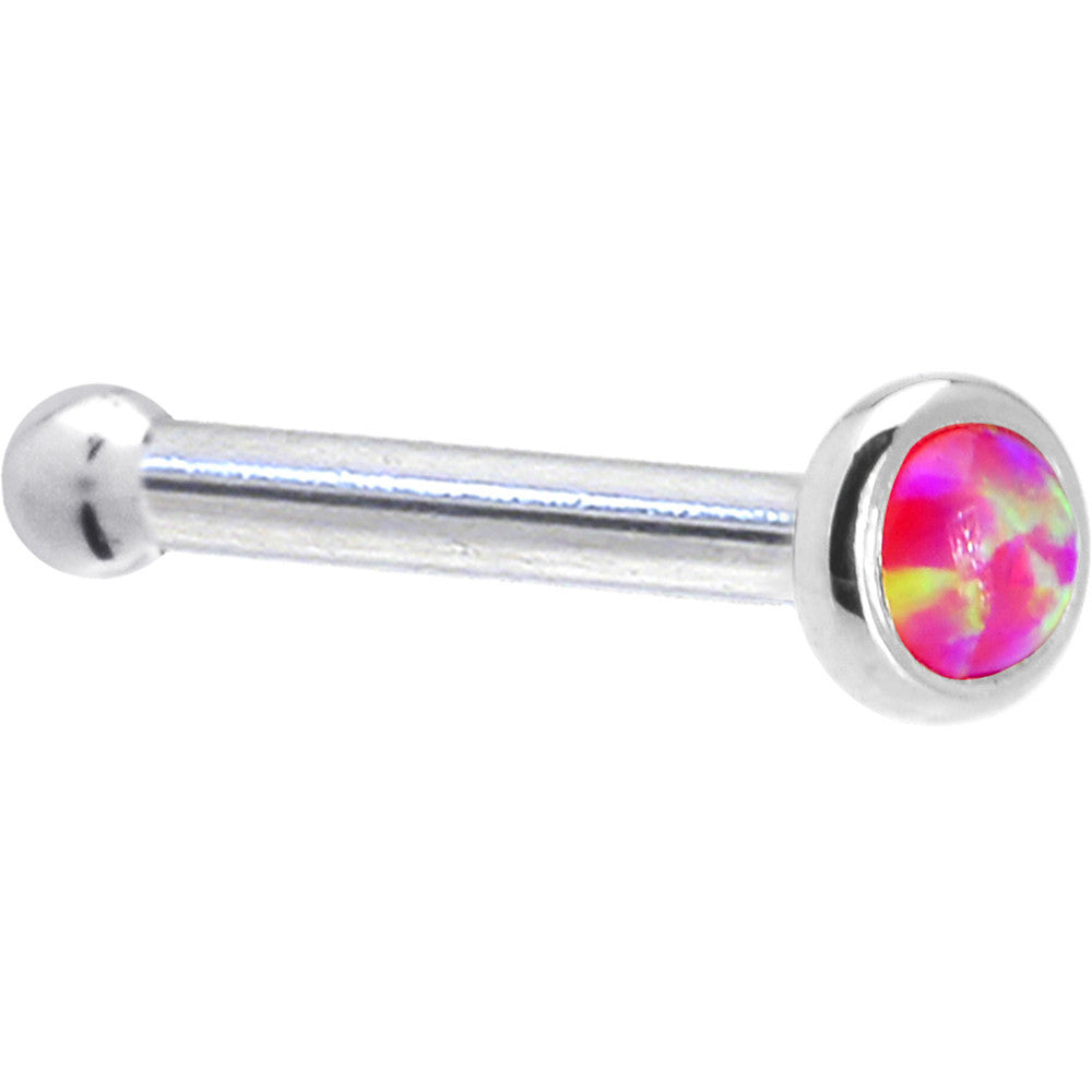 14KT White Gold 2mm Brilliant Pink Synthetic Opal Nose Screw 20 Gauge