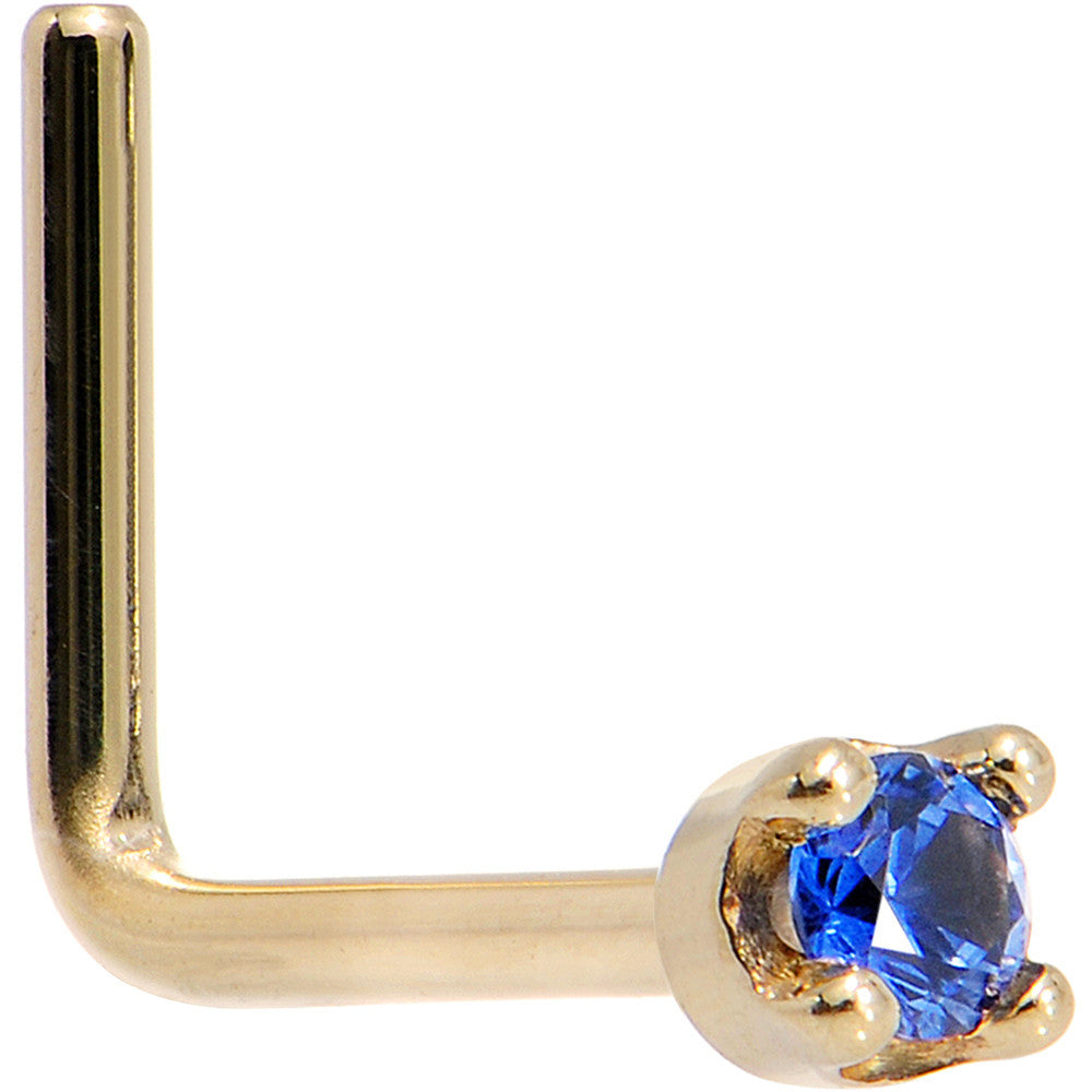 Solid 18K Yellow Gold 1.5mm Genuine Blue Sapphire Nose Ring
