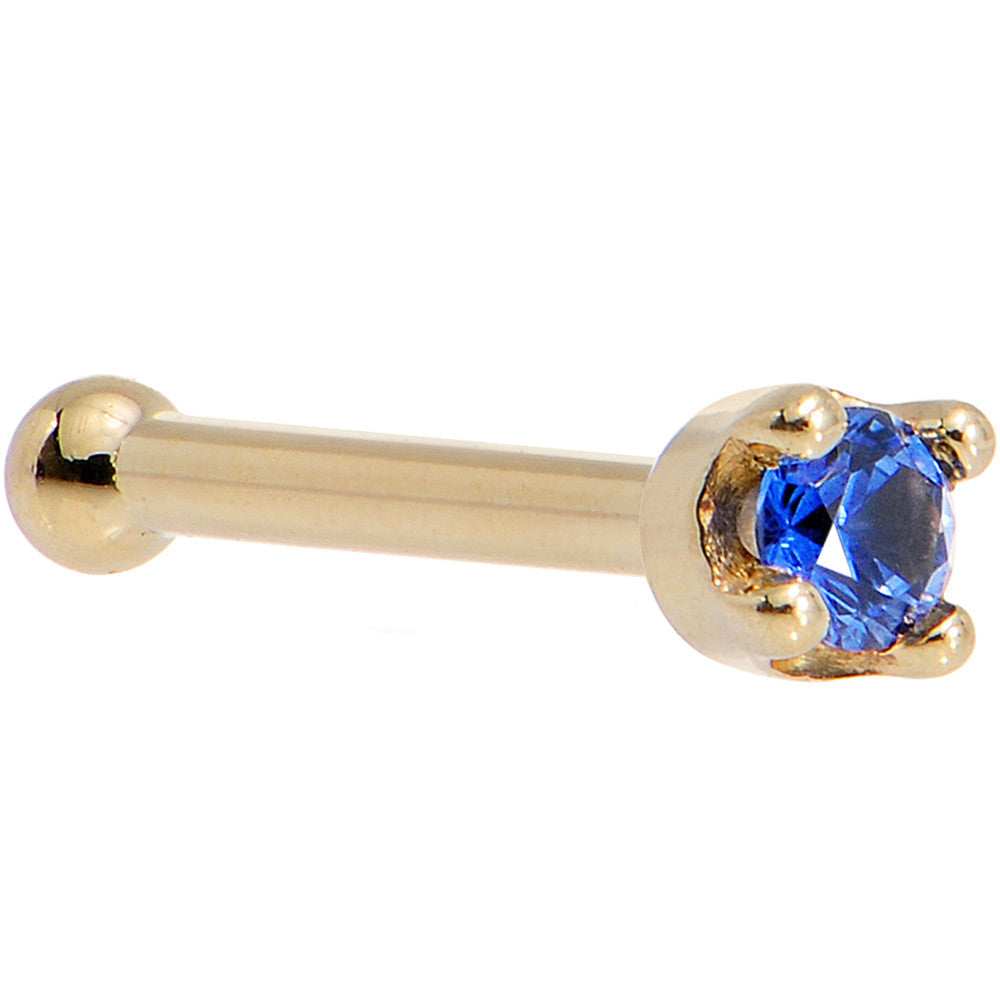 Solid 18K Yellow Gold 1.5mm Genuine Blue Sapphire Nose Ring