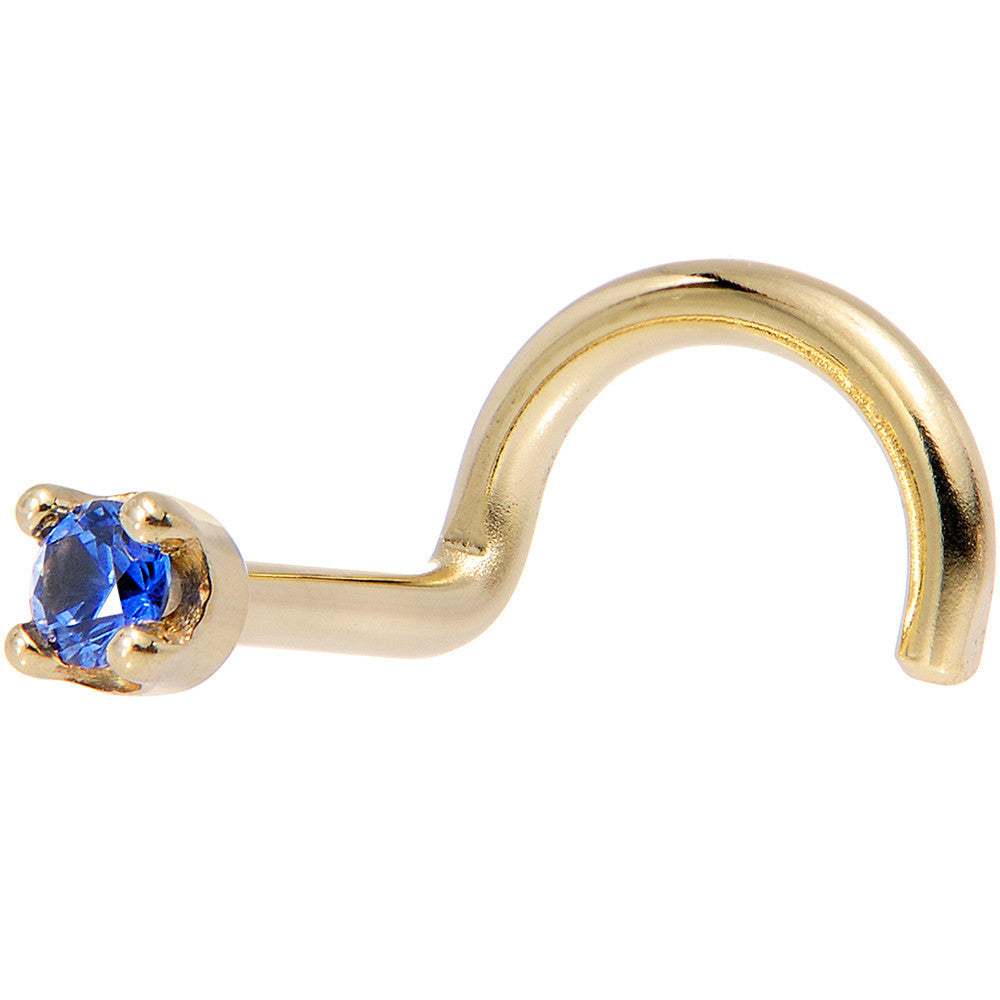 Solid 14KT Yellow Gold (September) 1.5mm Genuine Blue Sapphire Nose Stud Ring