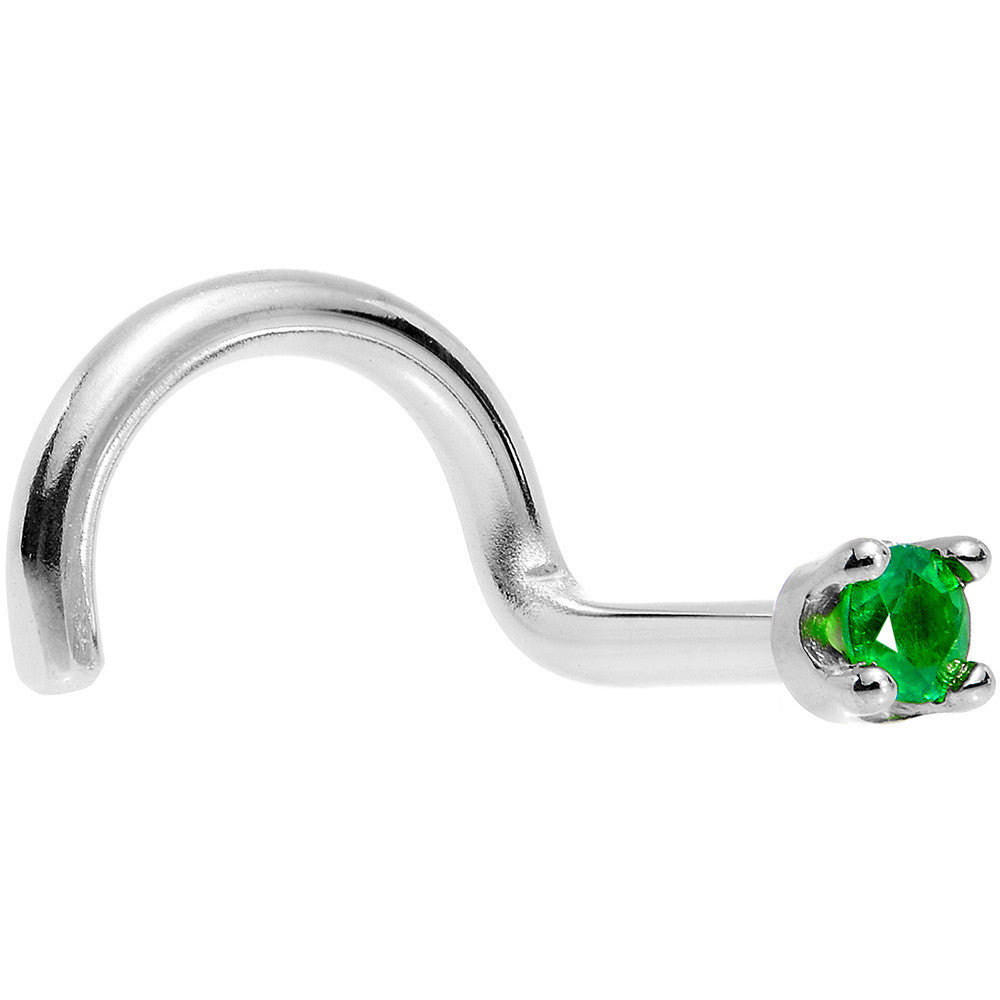 Solid 18KT White Gold (May) 1.5mm Genuine Emerald Nose Ring