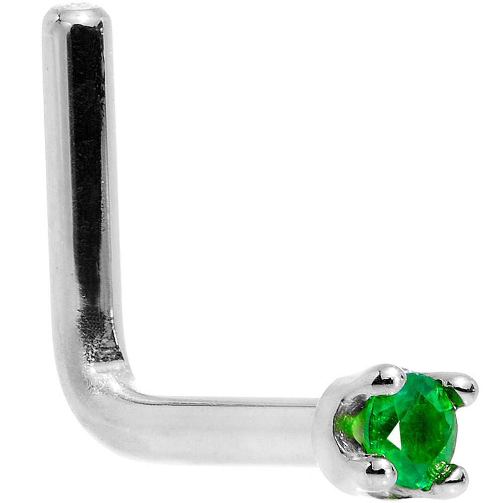 May Birthstone Nose Ring 14KT White Gold 1.5mm Emerald