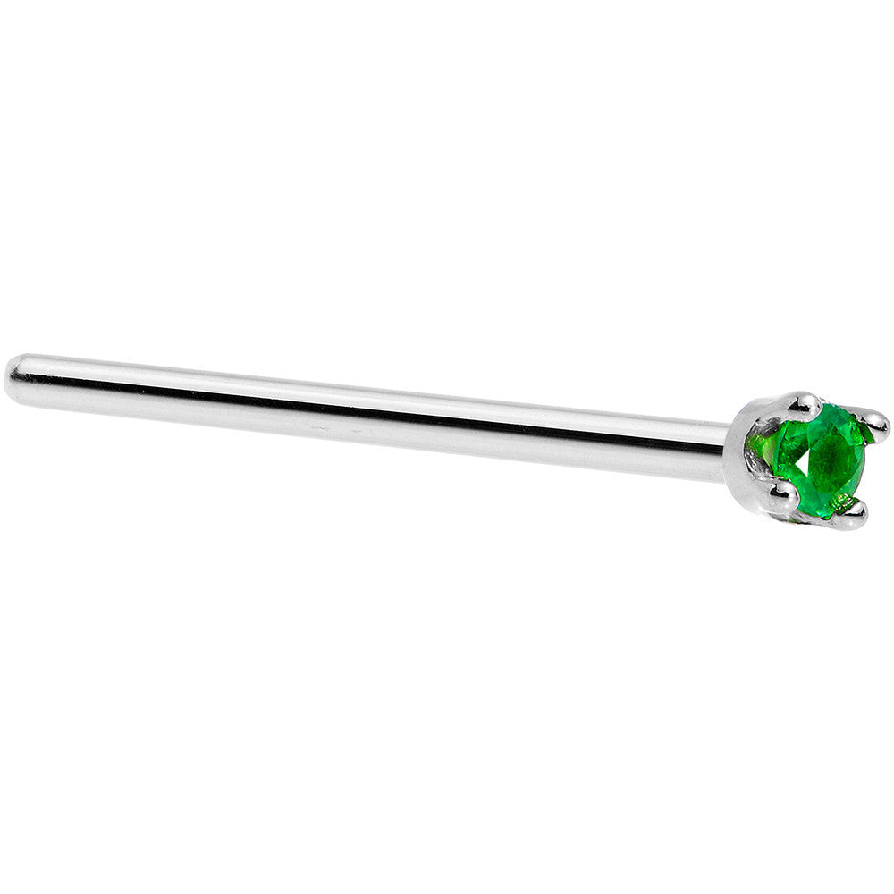 14KT White Gold Nose Ring with Genuine Emerald May 1.5mm