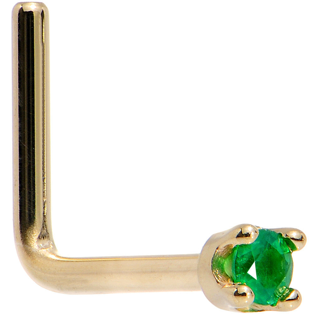 Solid 18KT Yellow Gold (May) 1.5mm Genuine Emerald Nose Ring