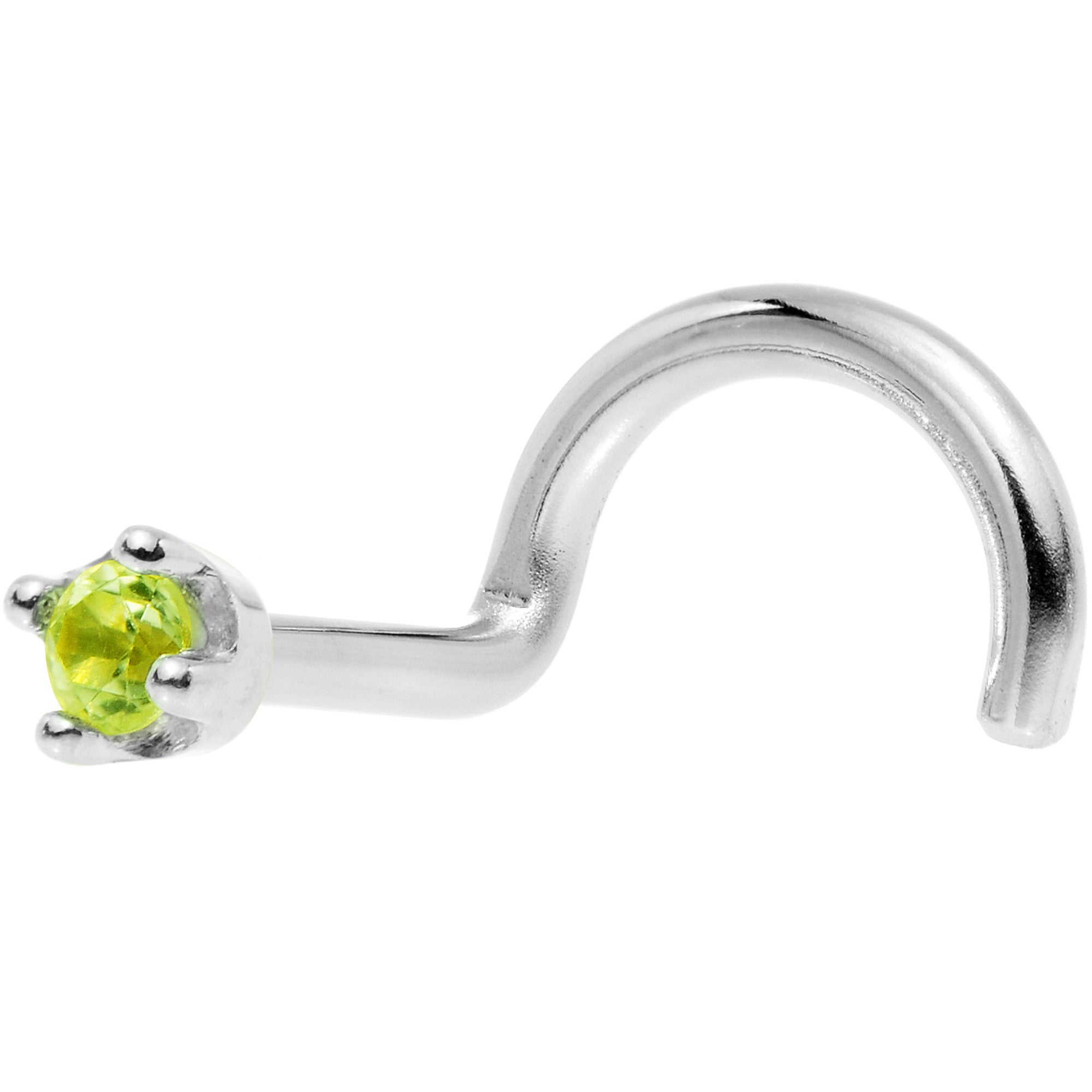 Solid 14KT White Gold (August) 1.5mm Genuine Peridot Nose Ring