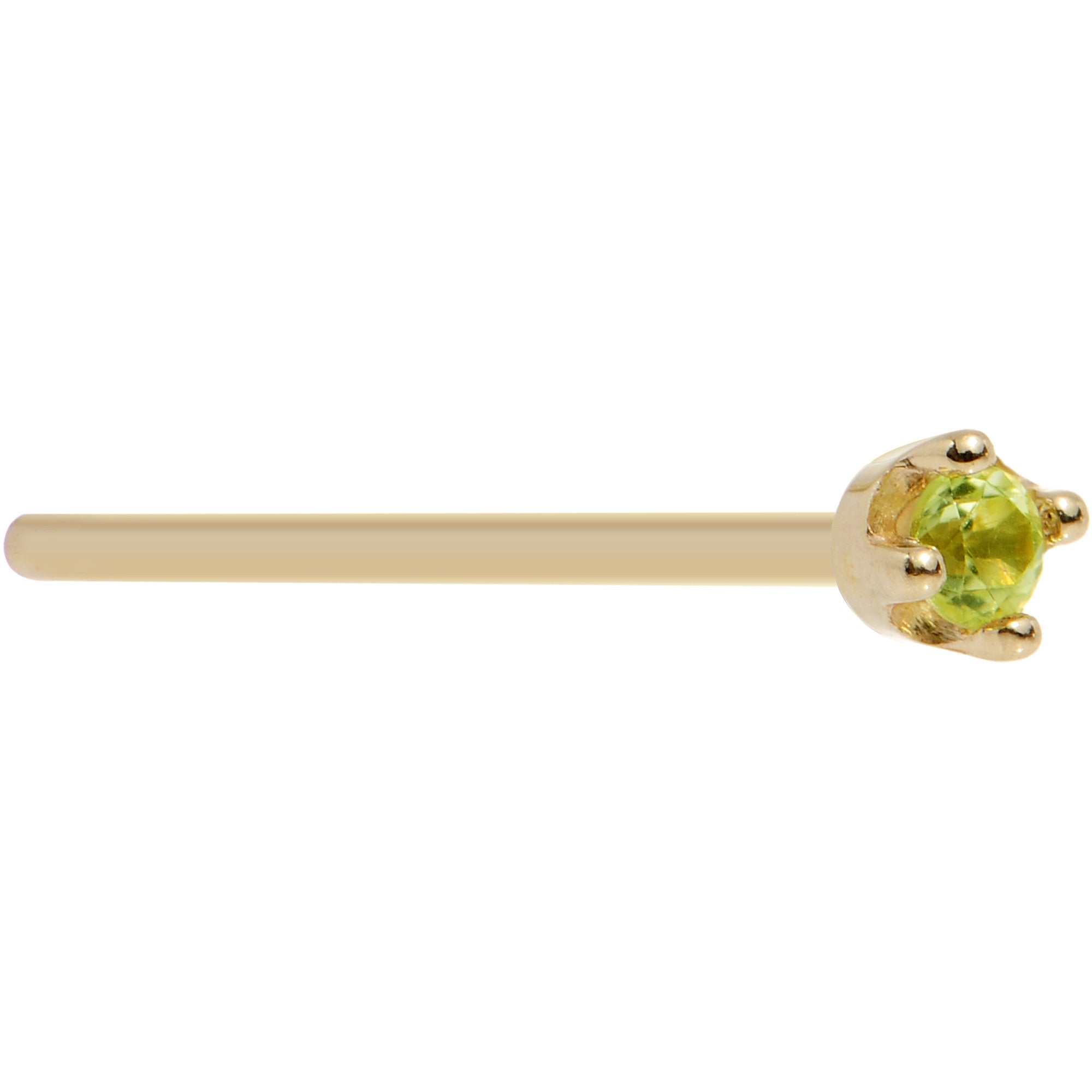 Solid 18KT Yellow Gold (August) 1.5mm Genuine Peridot Nose Ring