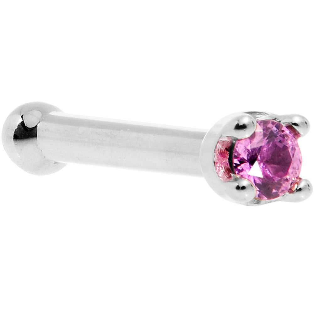 Solid 14KT White Gold (October) 1.5mm Genuine Pink Sapphire Nose Ring
