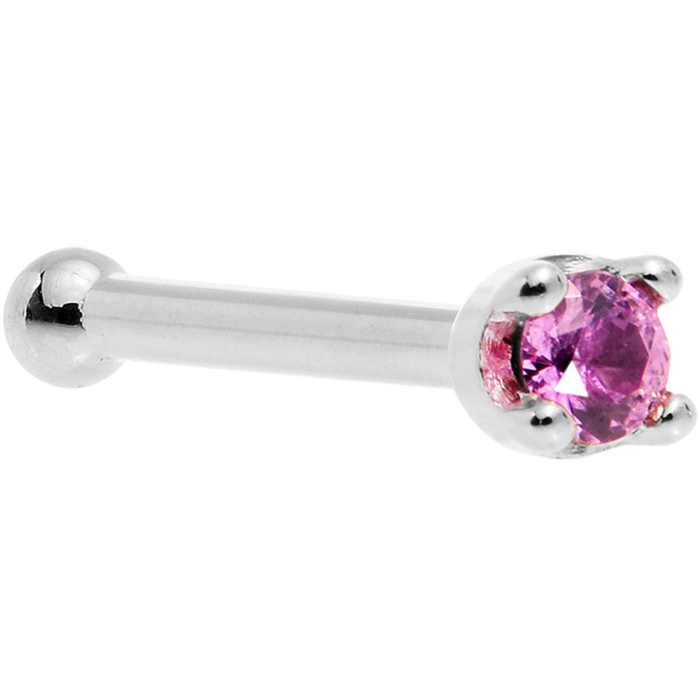 Solid 18K White Gold 1.5mm Genuine Pink Sapphire Nose Ring