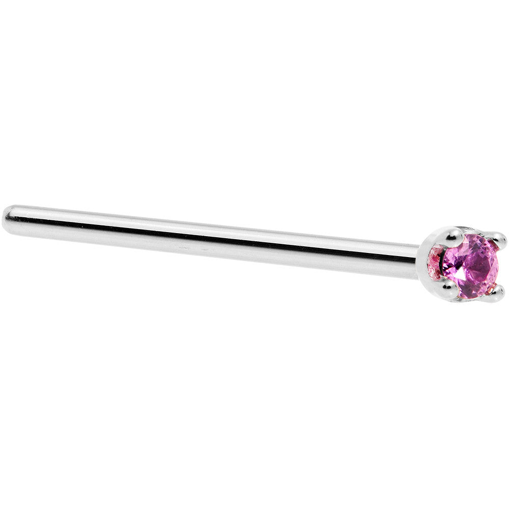 Solid 18KT White Gold 1.5mm Genuine Pink Sapphire Nose Ring