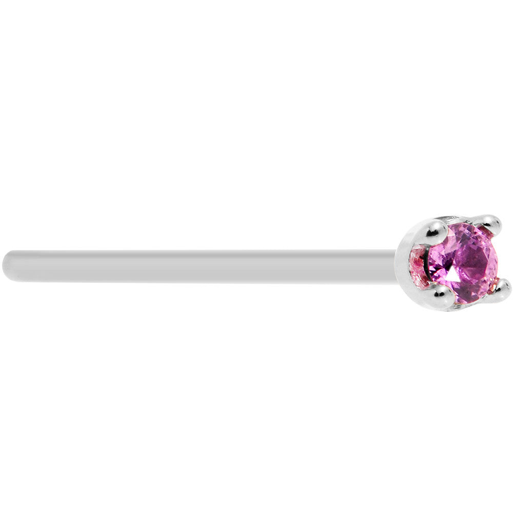 Solid 18K White Gold 1.5mm Genuine Pink Sapphire Nose Ring