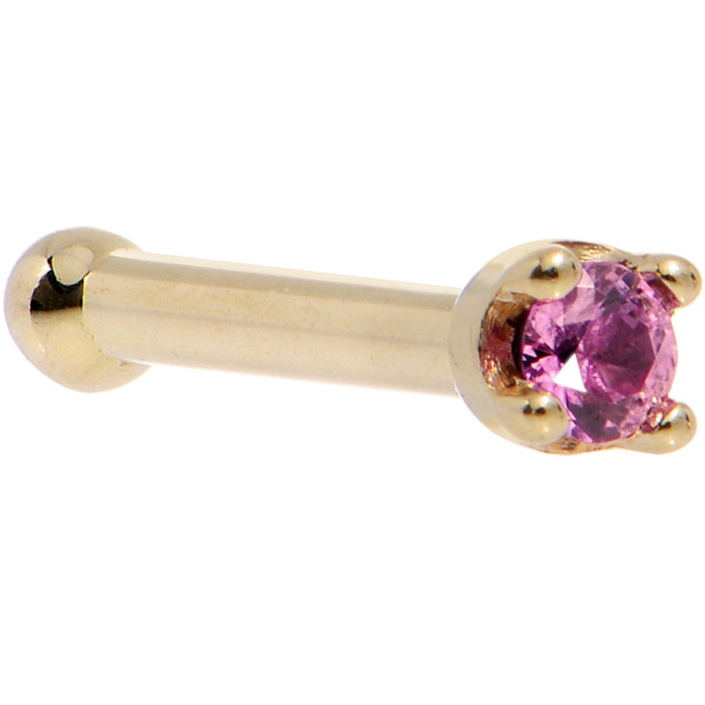 Solid 18KT Yellow Gold 1.5mm Genuine Pink Sapphire Nose Ring