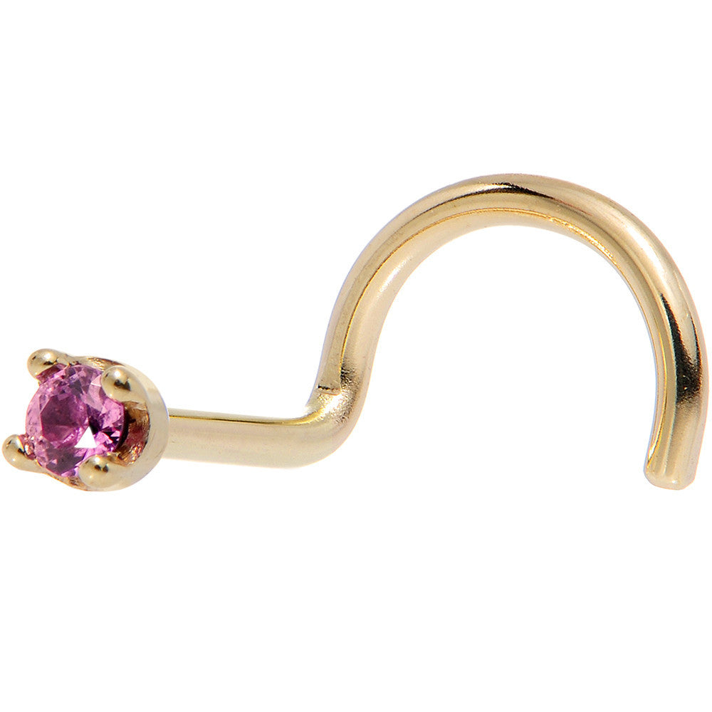 Solid 18KT Yellow Gold 1.5mm Genuine Pink Sapphire Nose Ring