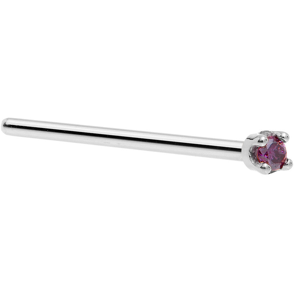 Solid 18KT White Gold (Februray) 1.5mm Genuine Purple Diamond Nose Ring